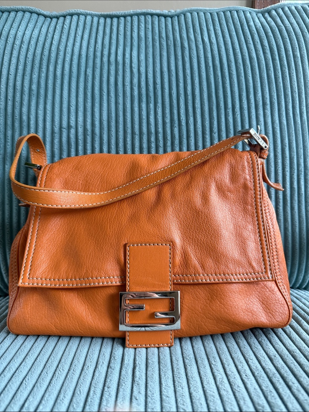 Fendi Mamma Baguette Leather Shoulder Bag - Orange w/ Fendi Selleria Long Wallet - Picture 2 of 15